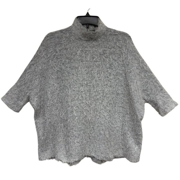 Stradivarius Cropped Dolman Sleeve Mock Neck Gray “Hairy” Sweater Size Medium - Picture 1 of 9